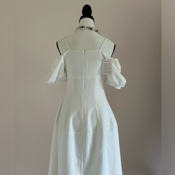 White Puff Sleeve Midi Dress with Square Neckline - Picture 11 of 16